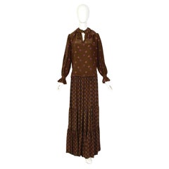 Yves Saint Laurent rive gauche 70s Vintage brown silk crepe floral set 