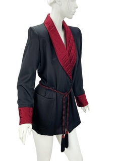 Yves Saint Laurent Rive Gauche 80s Le Smoking Silk Wool Black Jacket French 38