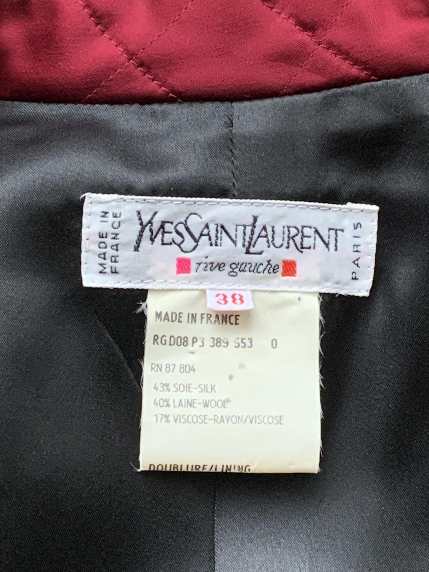  Yves Saint Laurent Rive Gauche 80s Le Smoking Silk Wool Black Jacket French 38  For Sale 1