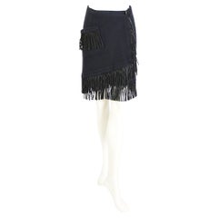 Yves Saint Laurent „Rive Gauche“ 90er Jahre Schwarzer Wickelrock aus Wolle und Leder mit Fransen