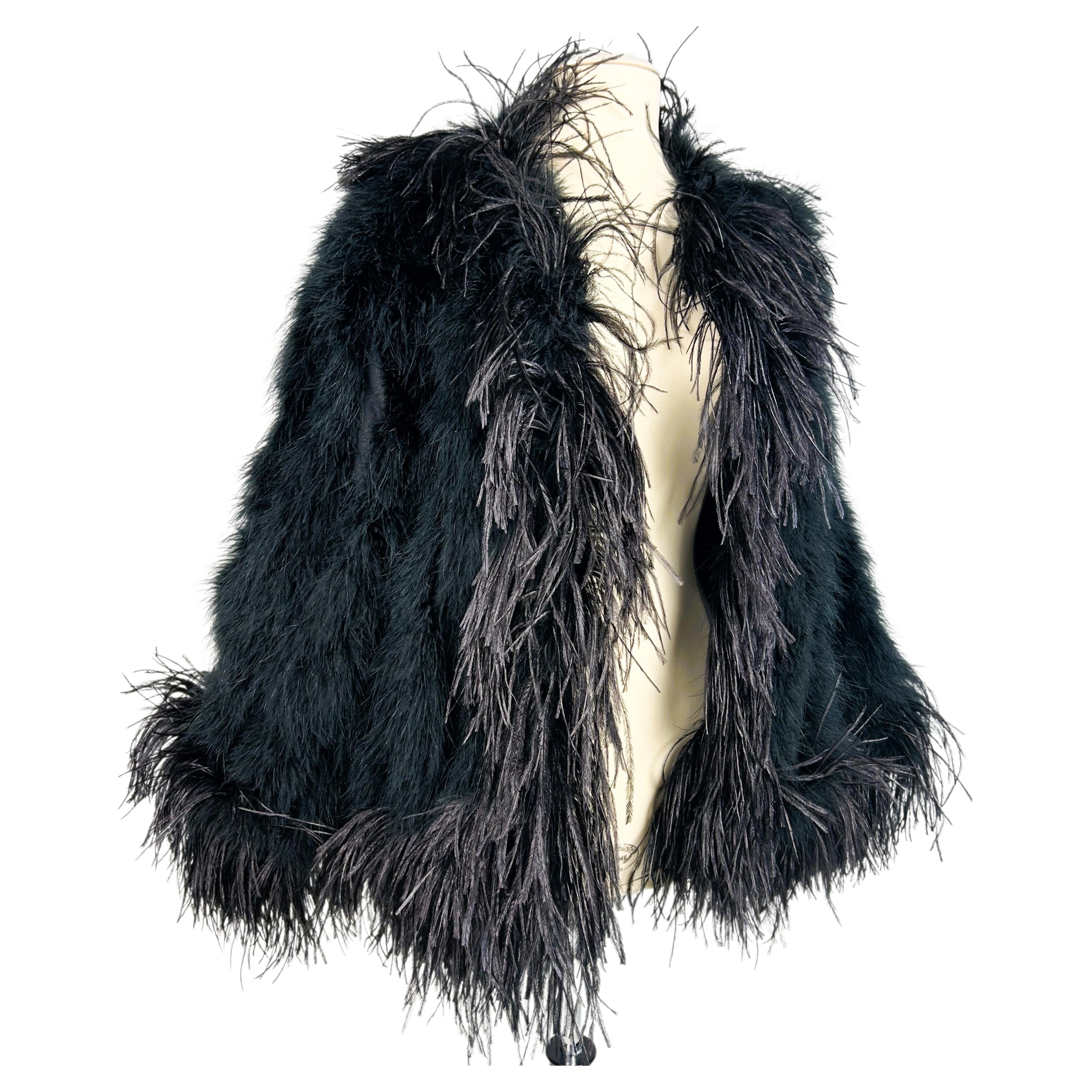 Yves Saint Laurent Rive Gauche, giacca con piume nere, Francia, 1980–1985 CIRCA