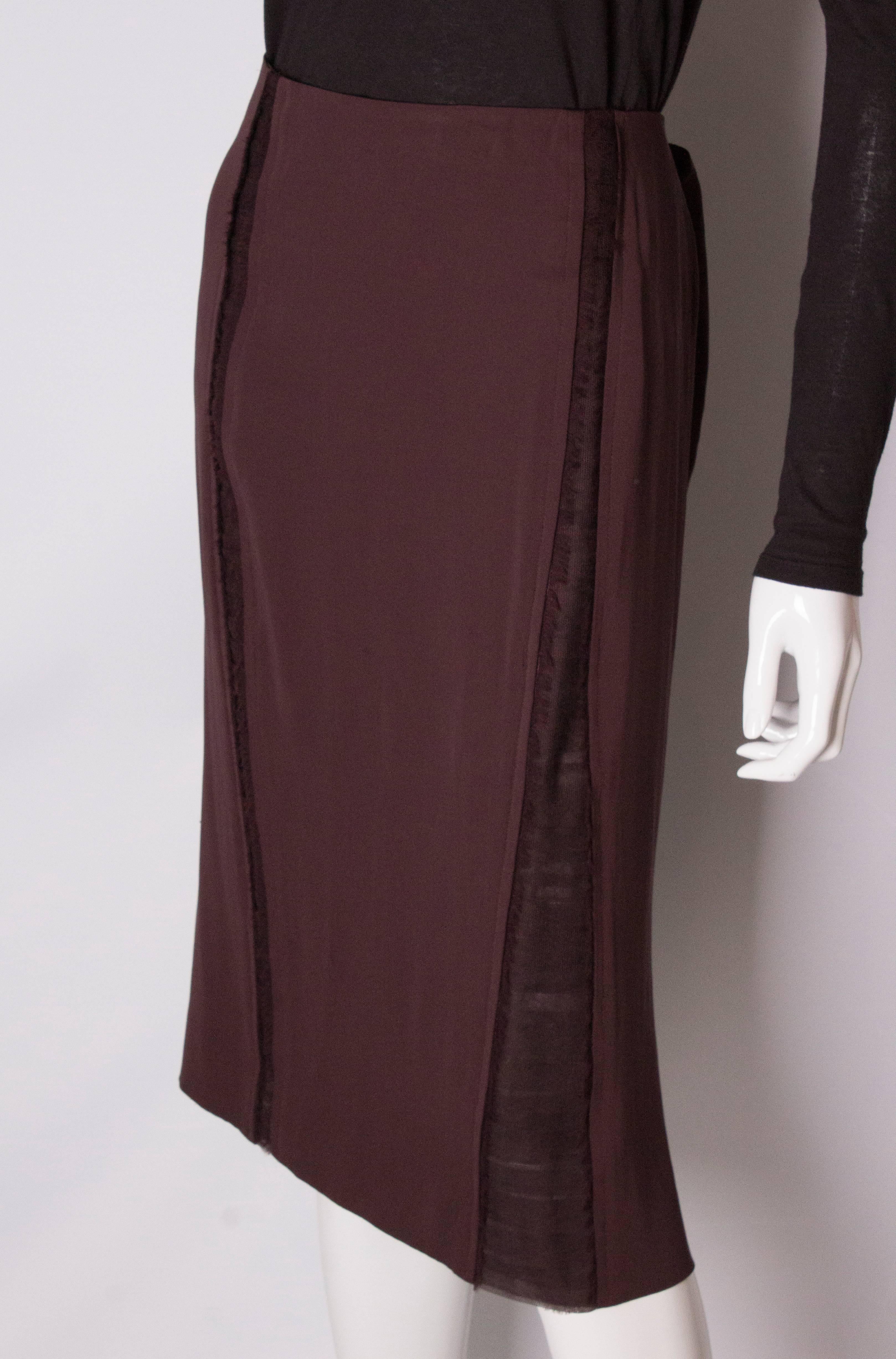 Yves Saint Laurent  Rive Gauche Aubergine Silk Skirt In Excellent Condition In London, GB