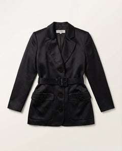 YVES SAINT LAURENT Rive Gauche Black Satin Safari Jacket & Trousers set 1990