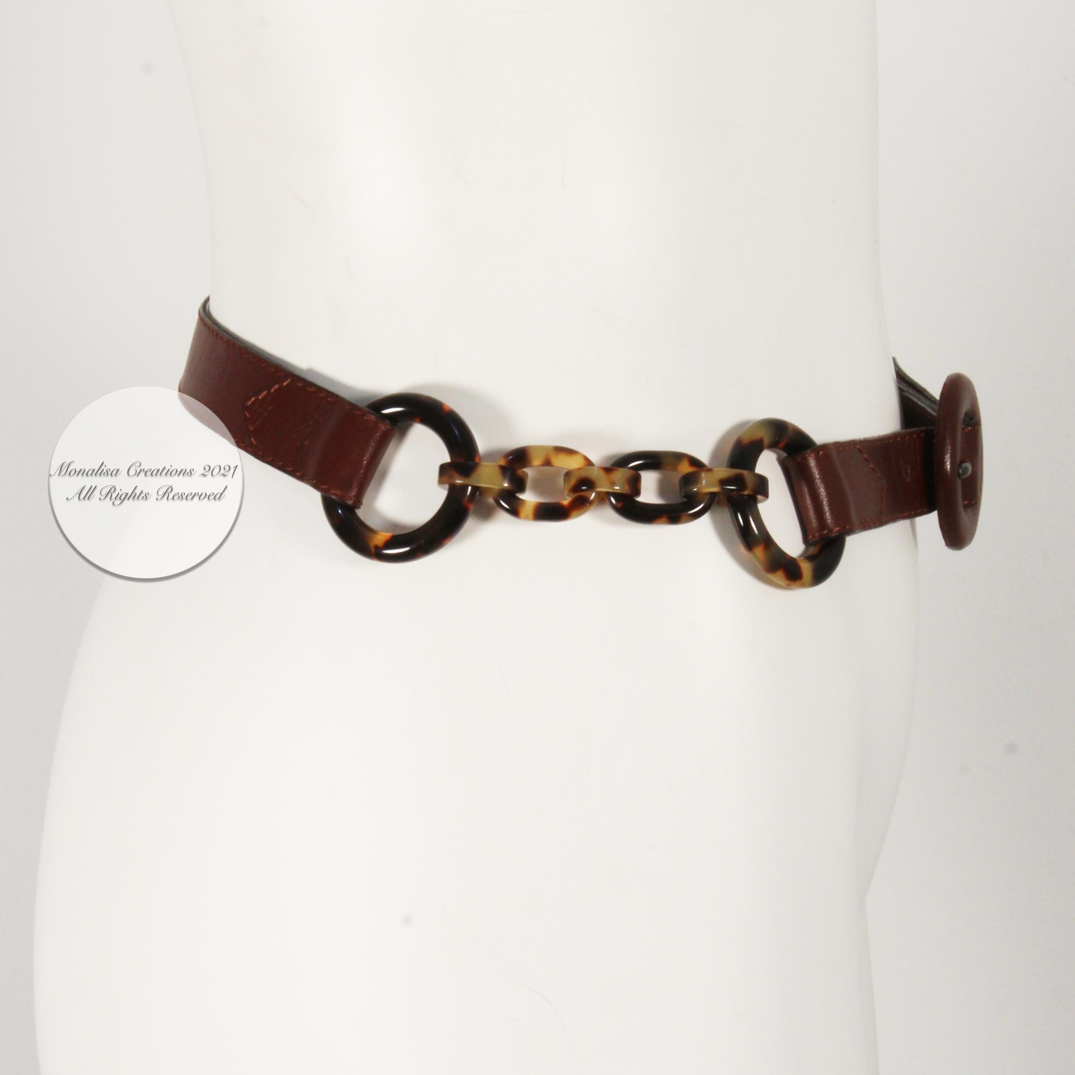 Yves Saint Laurent Rive Gauche Belt Leather and Tortoise Rings Vintage Rare  In Good Condition In Port Saint Lucie, FL