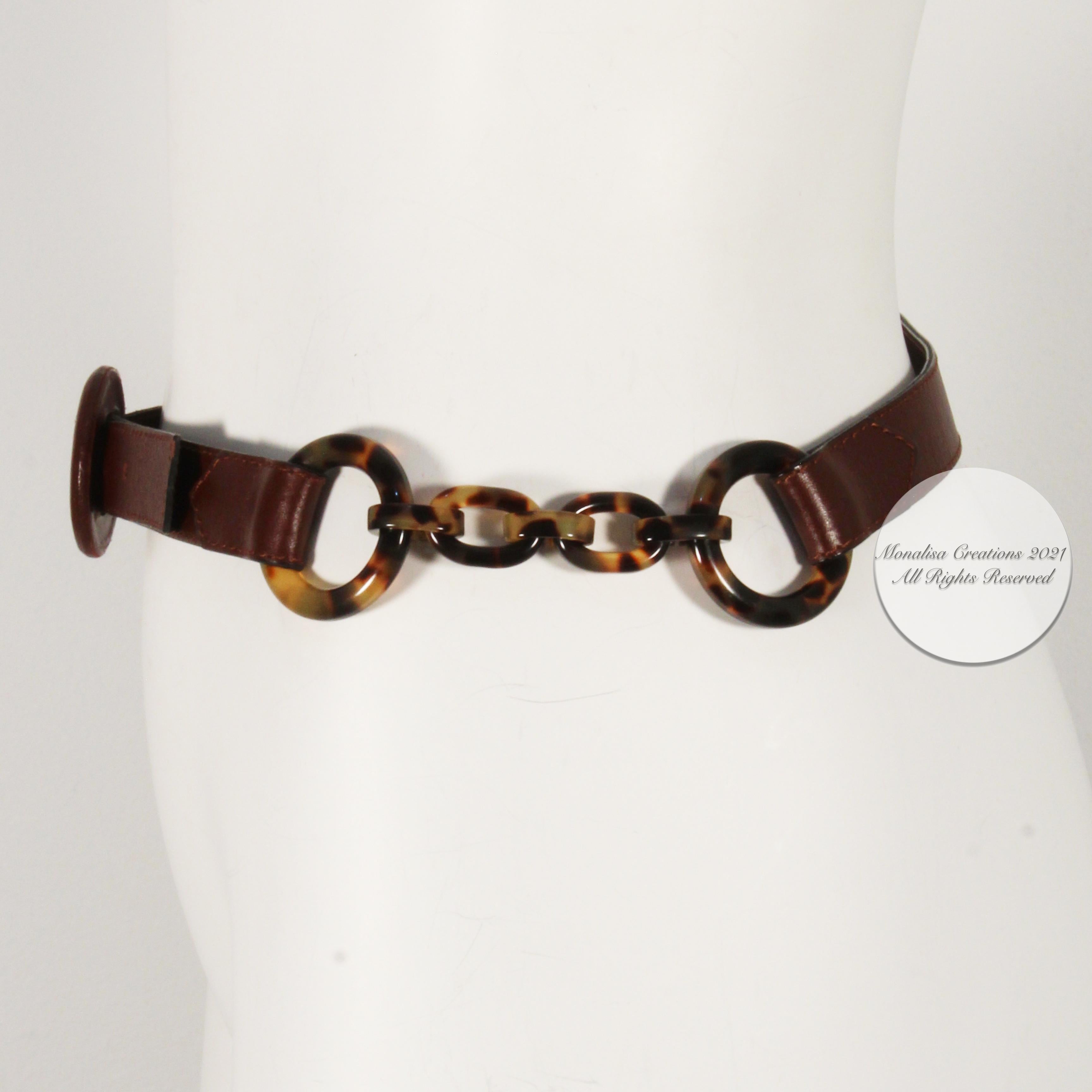Yves Saint Laurent Rive Gauche Belt Leather and Tortoise Rings Vintage Rare  2