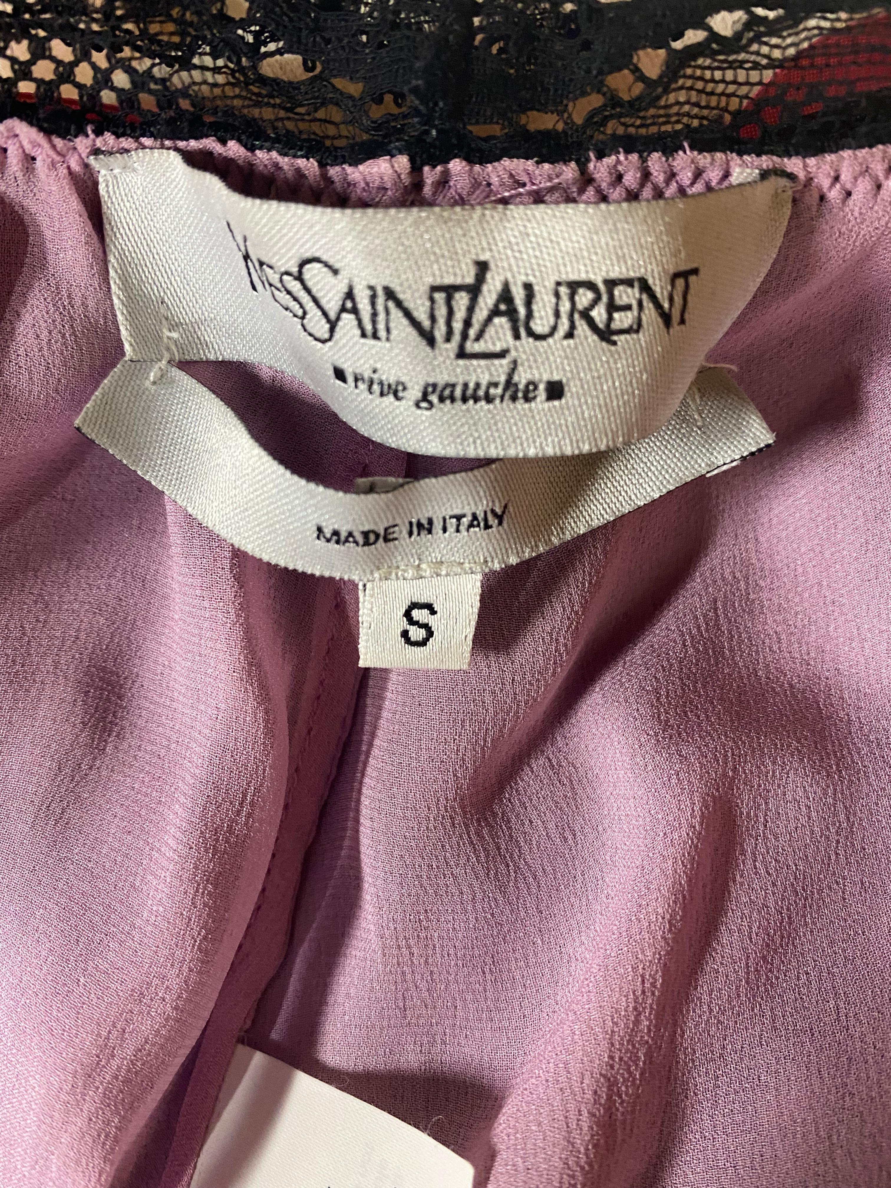Yves Saint Laurent Rive Gauche Black and Pink Cami Tank Top, Size Small In Excellent Condition For Sale In Beverly Hills, CA