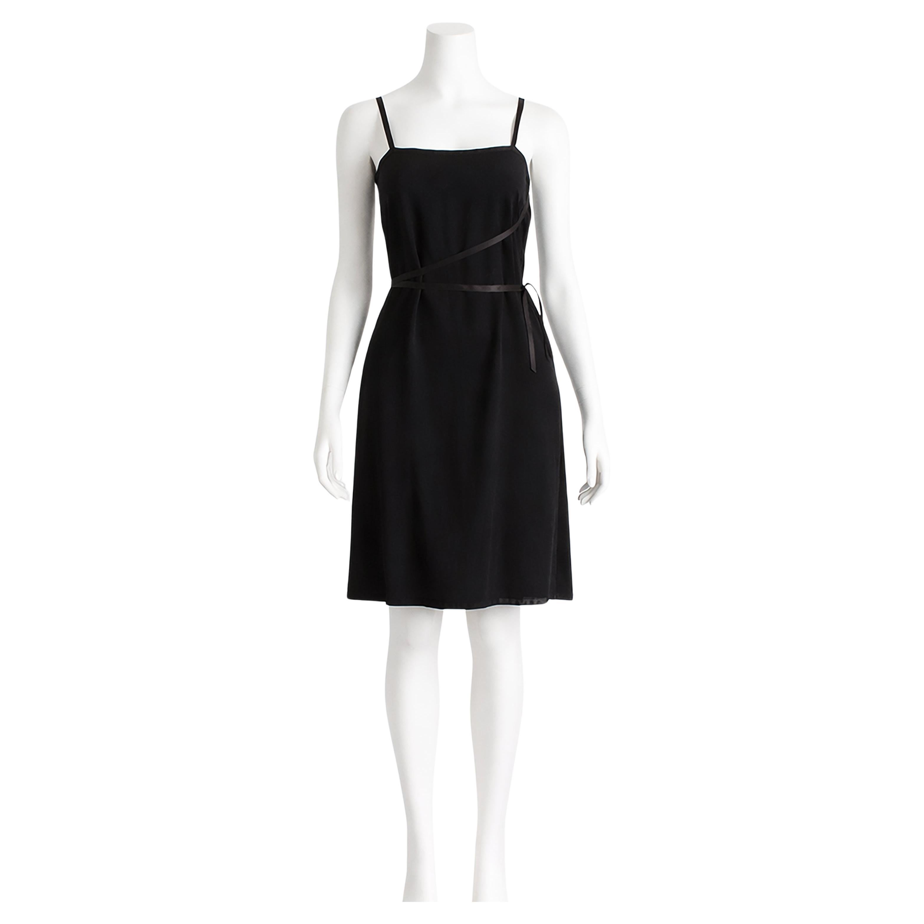 Yves Saint Laurent Rive Gauche Black Crepe Cocktail Dress Wrap Tie Bodice 1990s