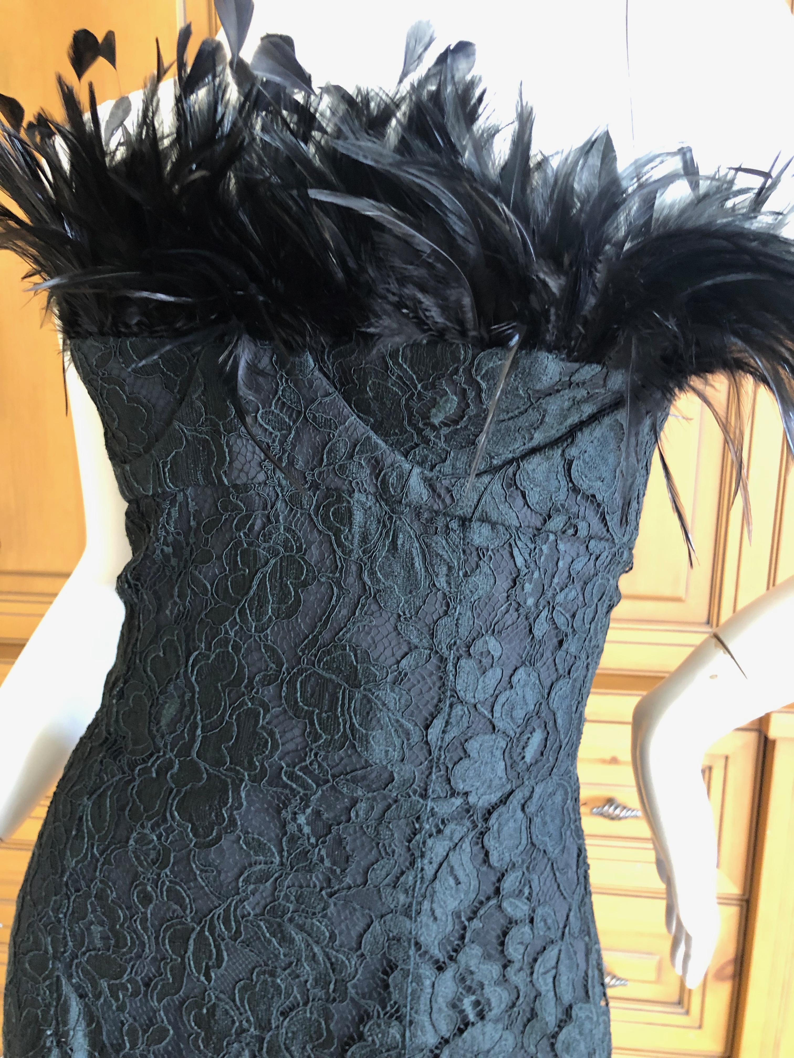 Yves Saint Laurent Vintage Feathered Strapless Black Lace Corset Cocktail Dress
 Size 36, this is tiny.
Full inner corset
 Bust 32