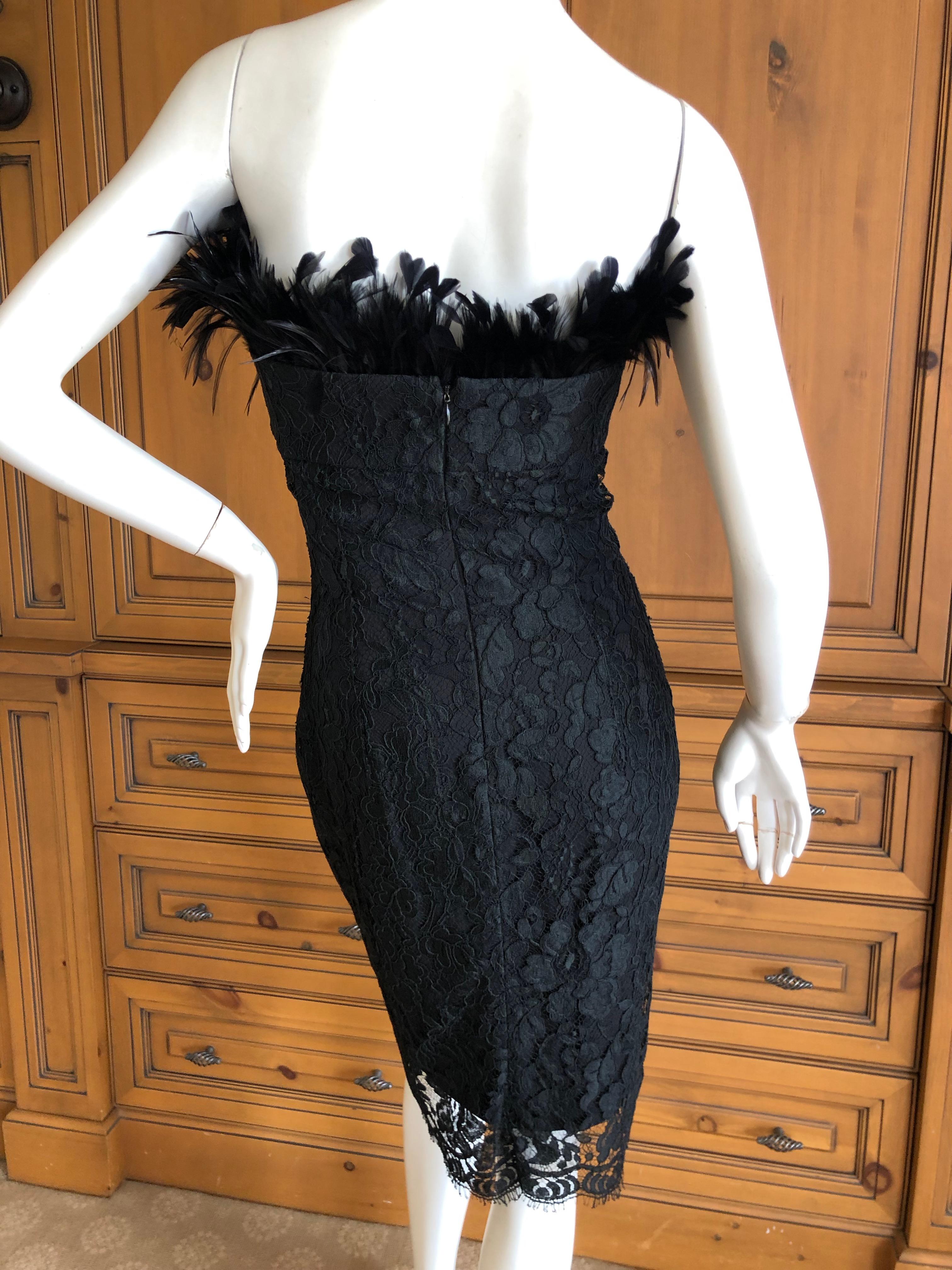 Yves Saint Laurent Rive Gauche Black Lace Strapless Mini Dress with Feather Bust For Sale 2