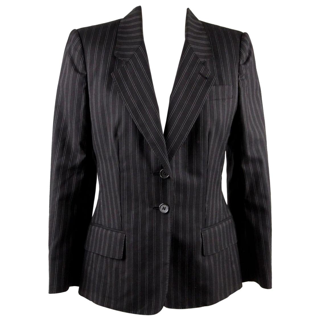 Yves Saint Laurent Rive Gauche Black Pinstriped Blazer Jacket Size 38
