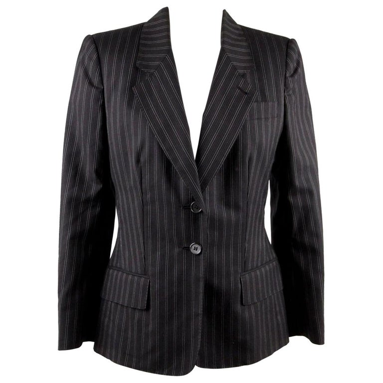 Yves Saint Laurent Rive Gauche Black Pinstriped Blazer Jacket Size 38 ...