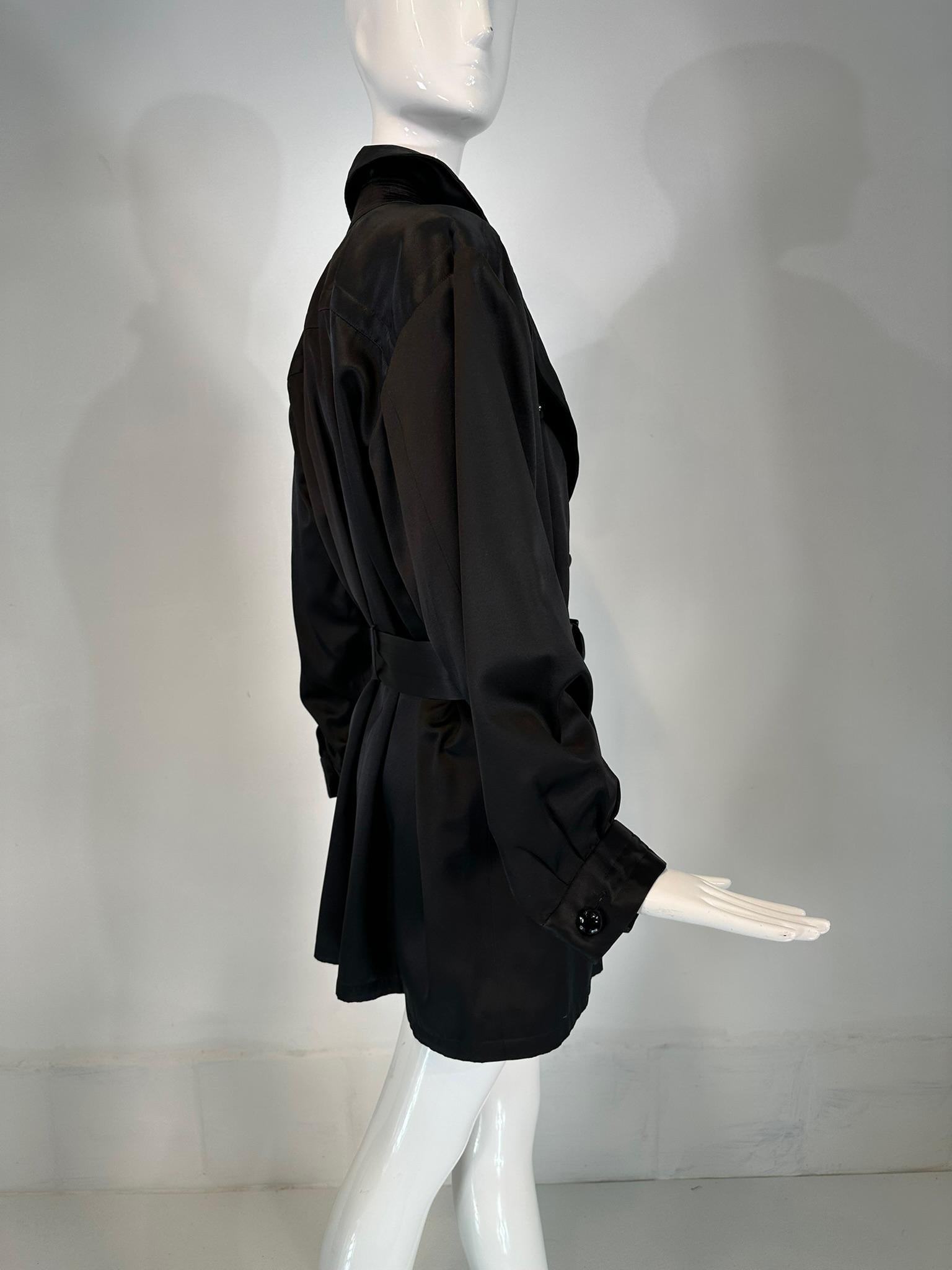 Yves Saint Laurent Rive Gauche Veste de soirée ceinturée à large revers en satin noir 1990 en vente 6