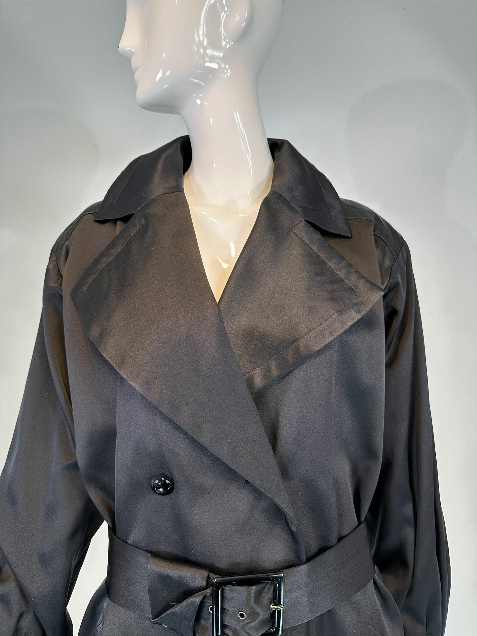 Yves Saint Laurent Rive Gauche Veste de soirée ceinturée à large revers en satin noir 1990 en vente 11