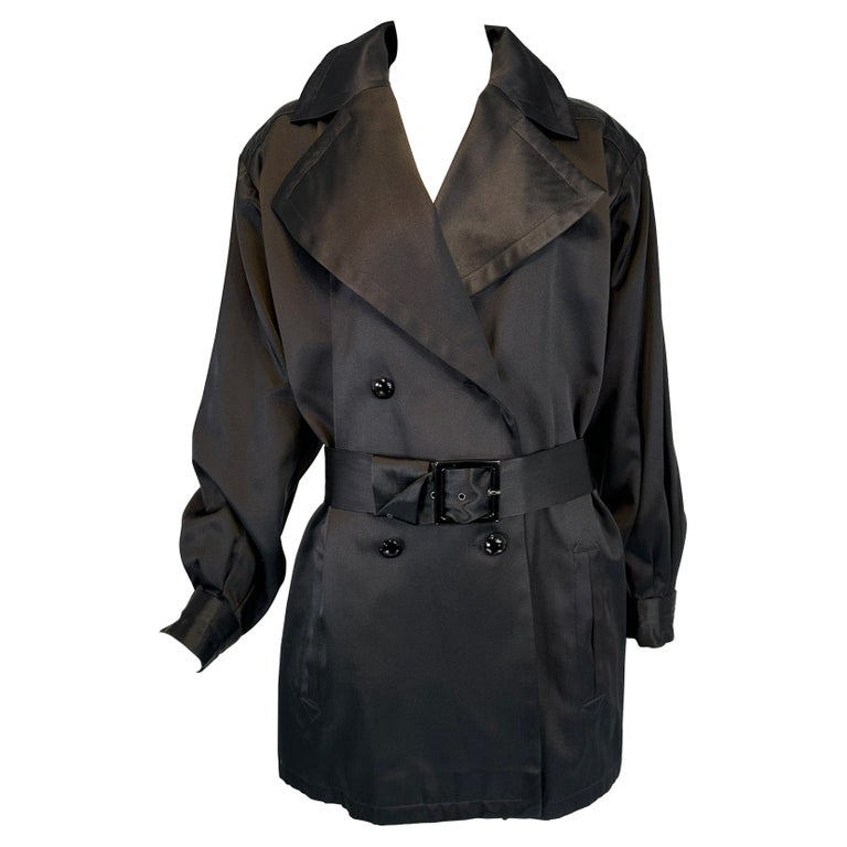 Yves Saint Laurent Rive Gauche Black Satin Wide Lapel Belted