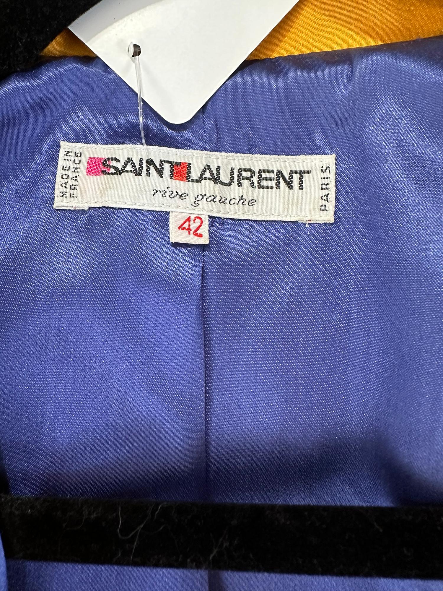 Yves Saint Laurent Rive Gauche Black Sequin Yellow Satin Cropped Jacket 1990s For Sale 11
