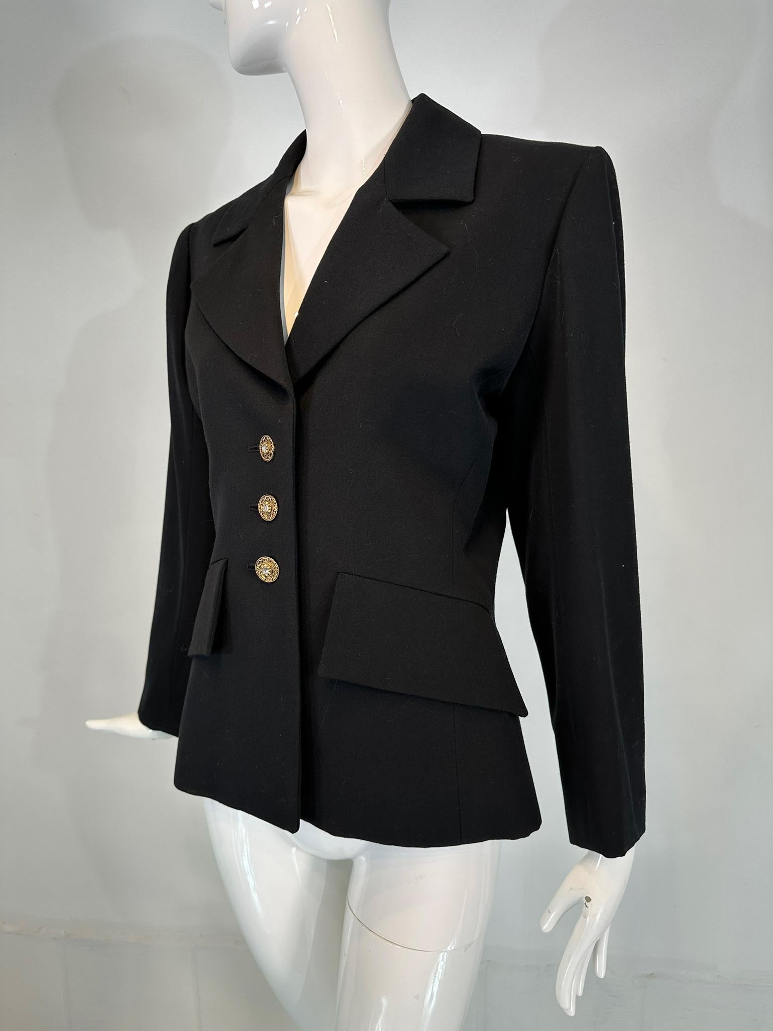 Yves Saint Laurent Rive Gauche Veste croisée noire à épaules structurées en vente 7