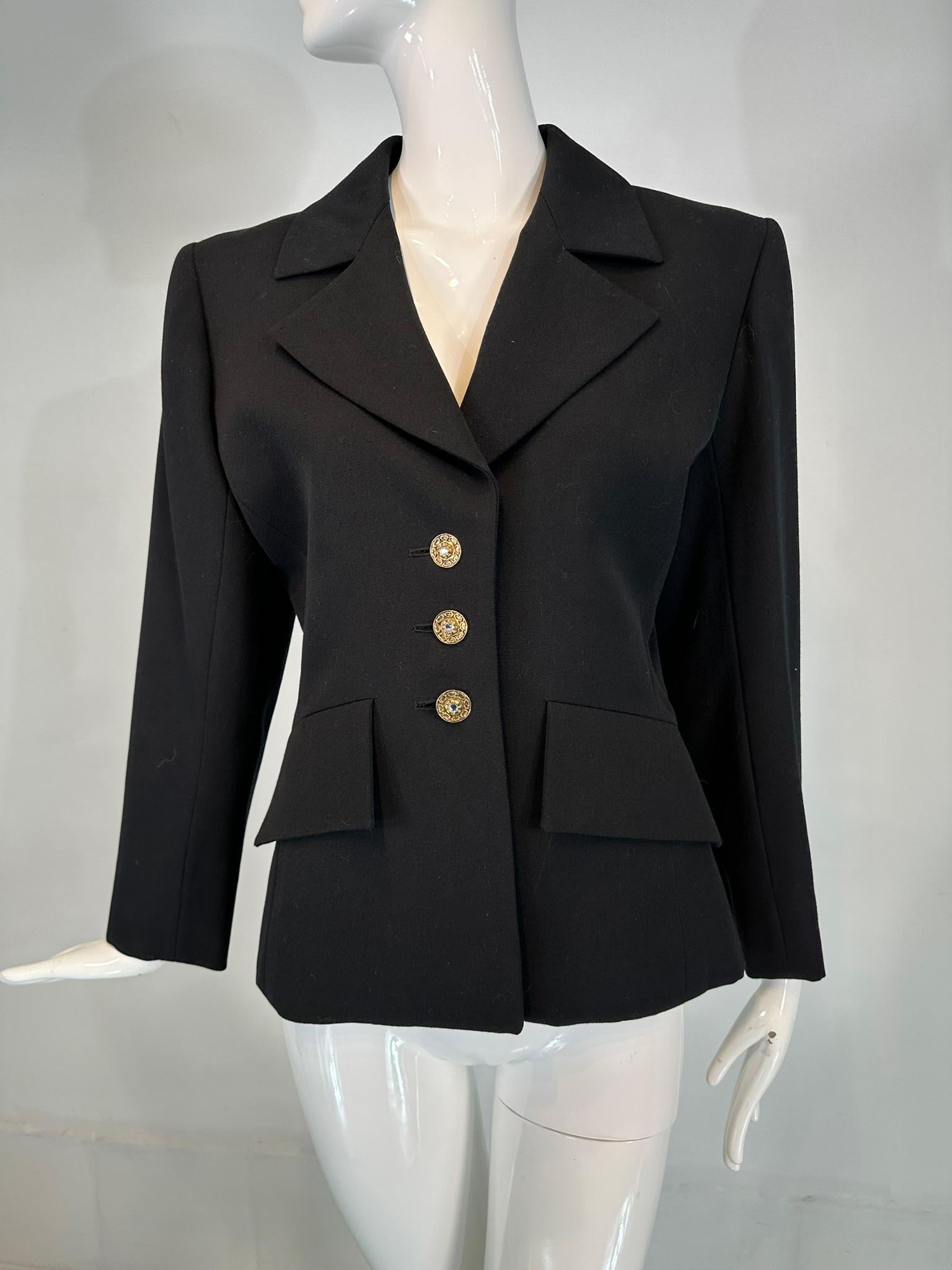 Yves Saint Laurent Rive Gauche Veste croisée noire à épaules structurées en vente 8