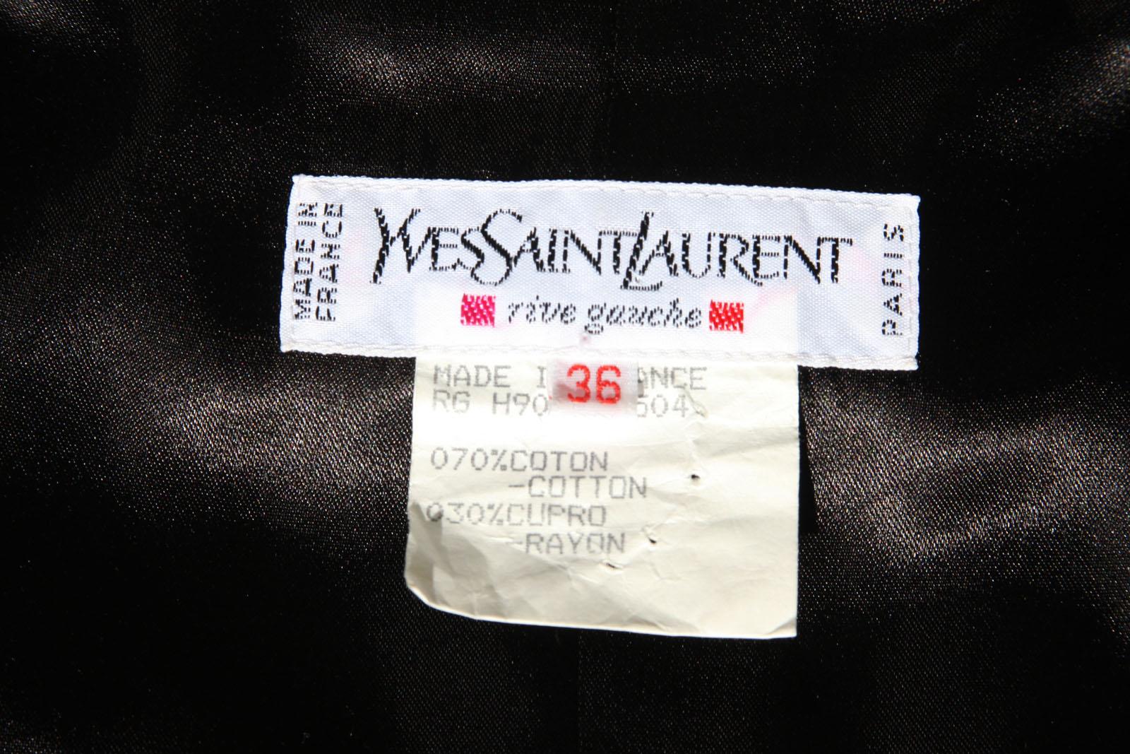 Yves Saint Laurent F/W 1990 Black Velvet Metallic Gold Trim Blazer French 36 For Sale 1