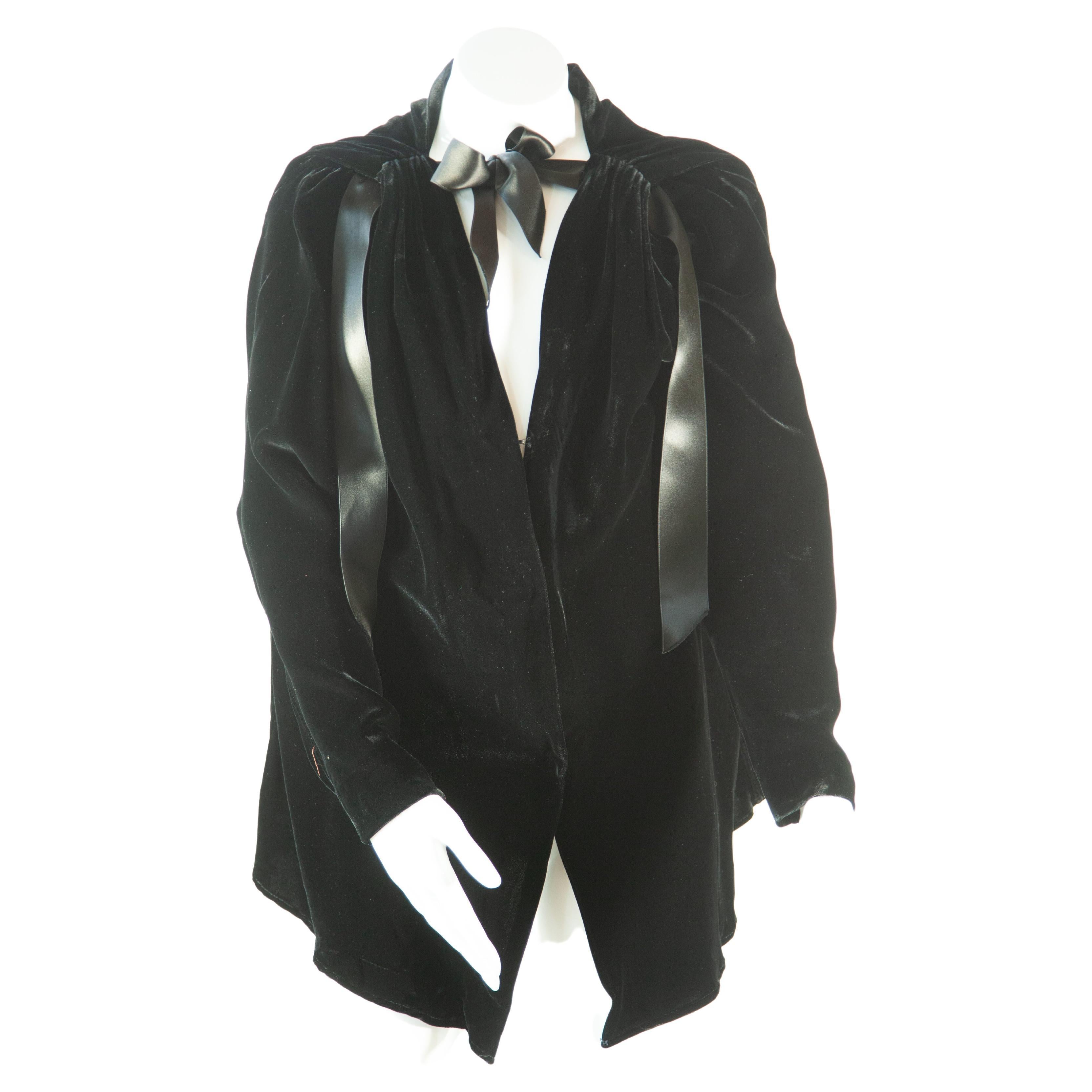 Yves Saint Laurent Rive Gauche Black Velvet Ribbon Capelet For Sale
