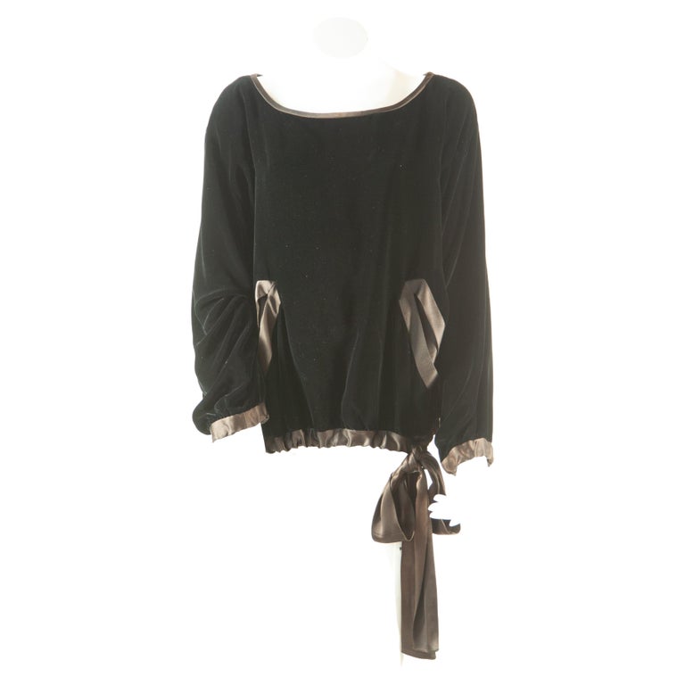 Ysl Ribbon Yves Saint Laurent Rive Gauche Black Velvet Ribbon Top For Sale at 1stDibs