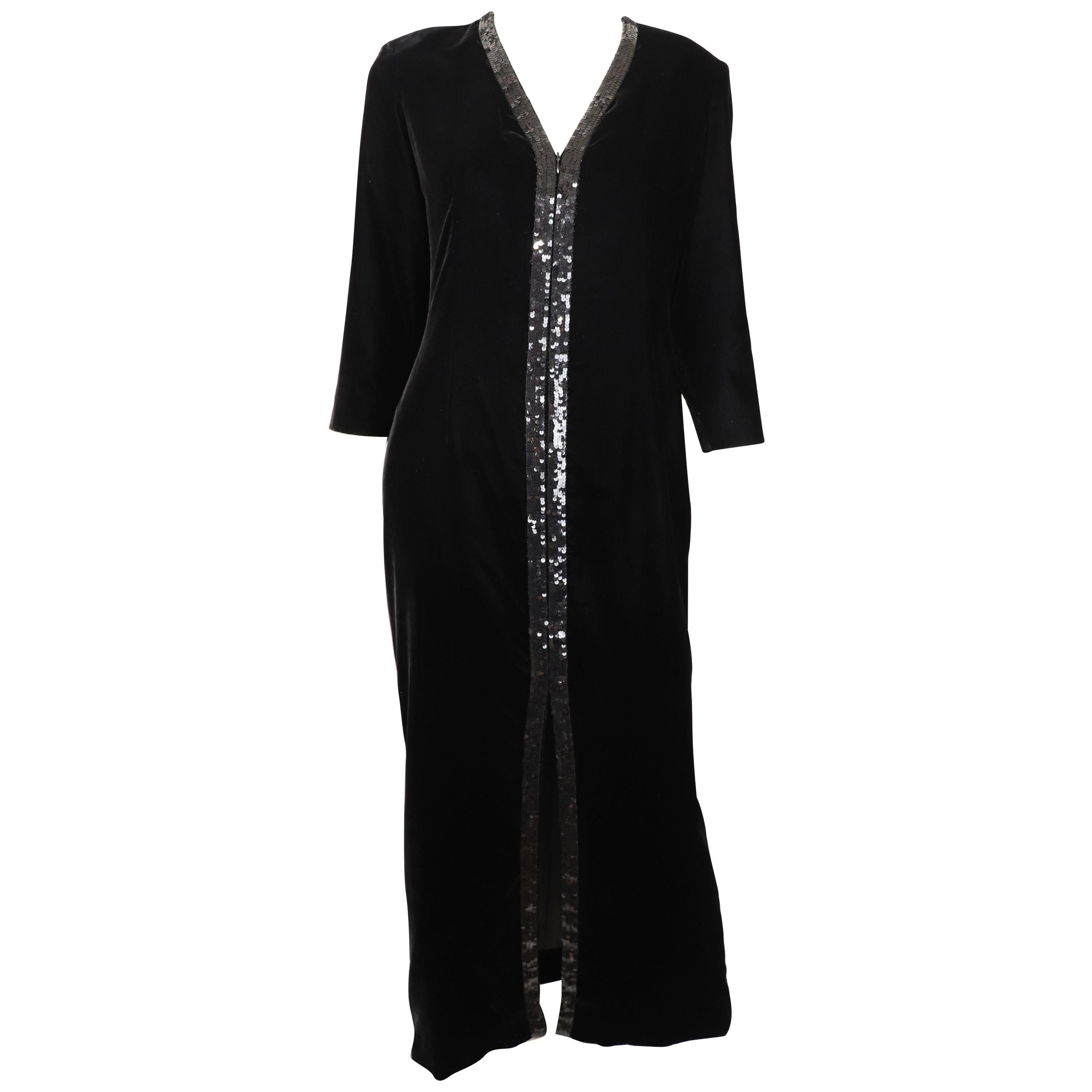 Yves Saint Laurent Rive Gauche Black Velvet & Sequins Gown 1970's