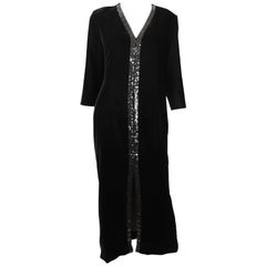 Retro Yves Saint Laurent Rive Gauche Black Velvet & Sequins Gown 1970's