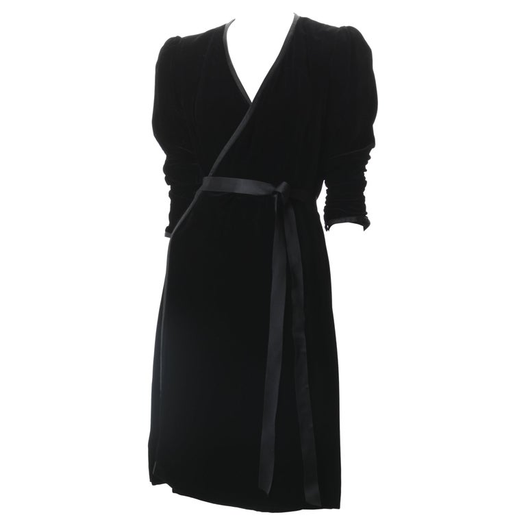 Yves Saint Laurent Rive Gauche Black Velvet Wrap Dress. c.1980s. at 1stDibs