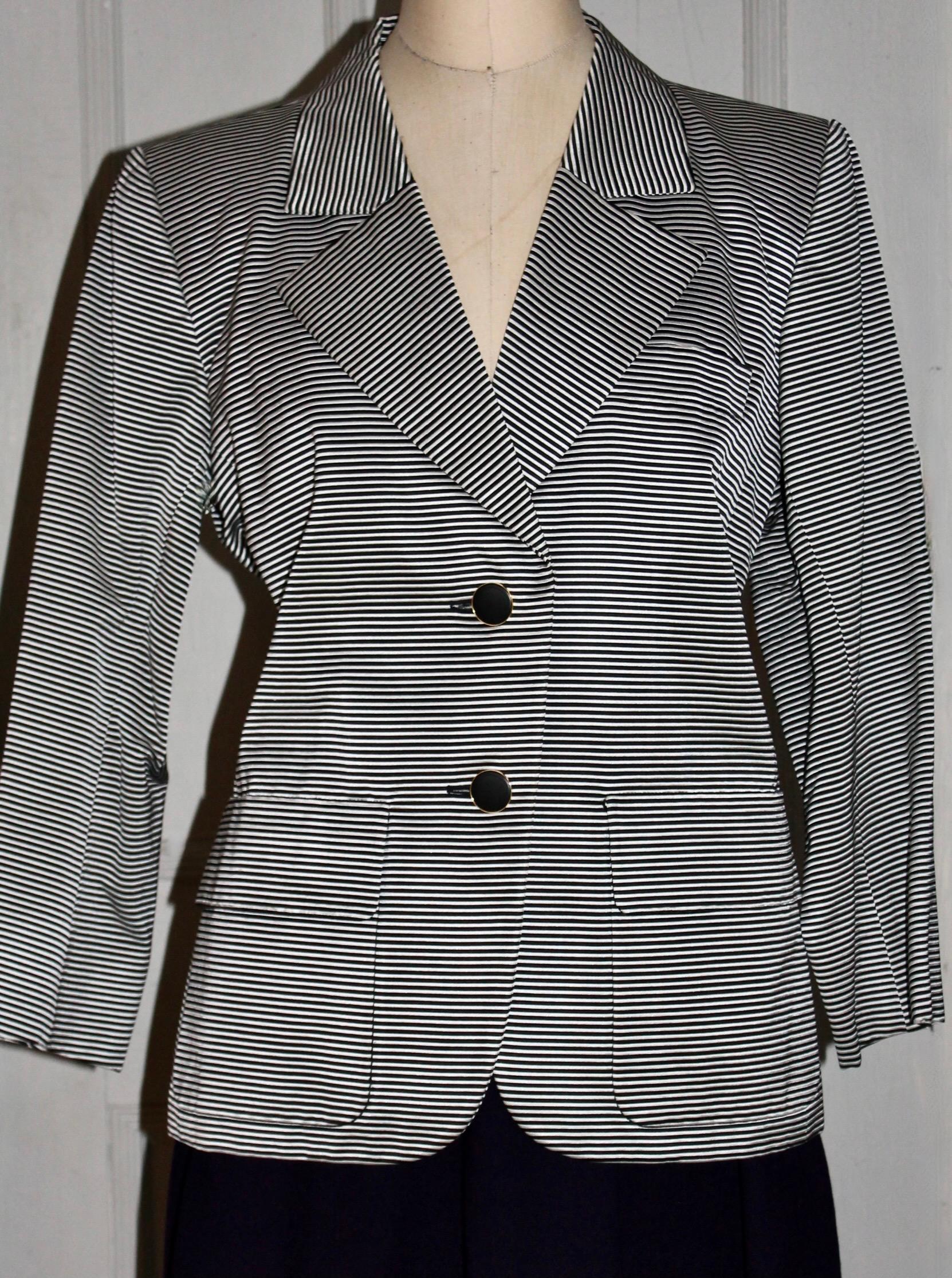 Yves Saint Laurent Rive Gauche Black/White Pin Striped Jacket In Excellent Condition For Sale In Sharon, CT