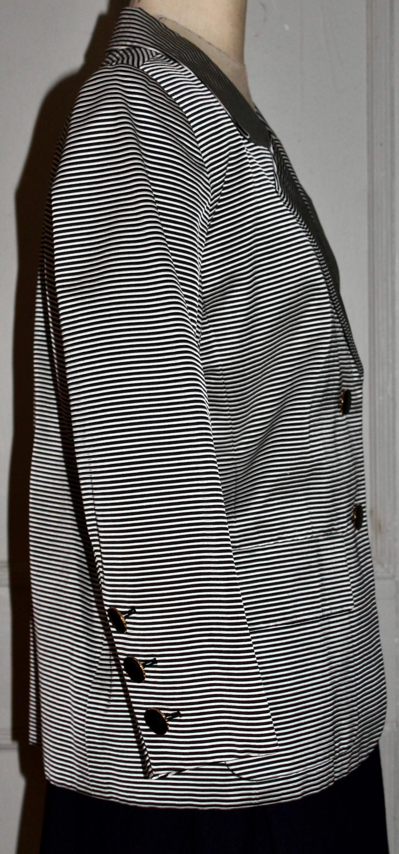 Yves Saint Laurent Rive Gauche - Veste rayée à épingles noires et blanches Unisexe en vente