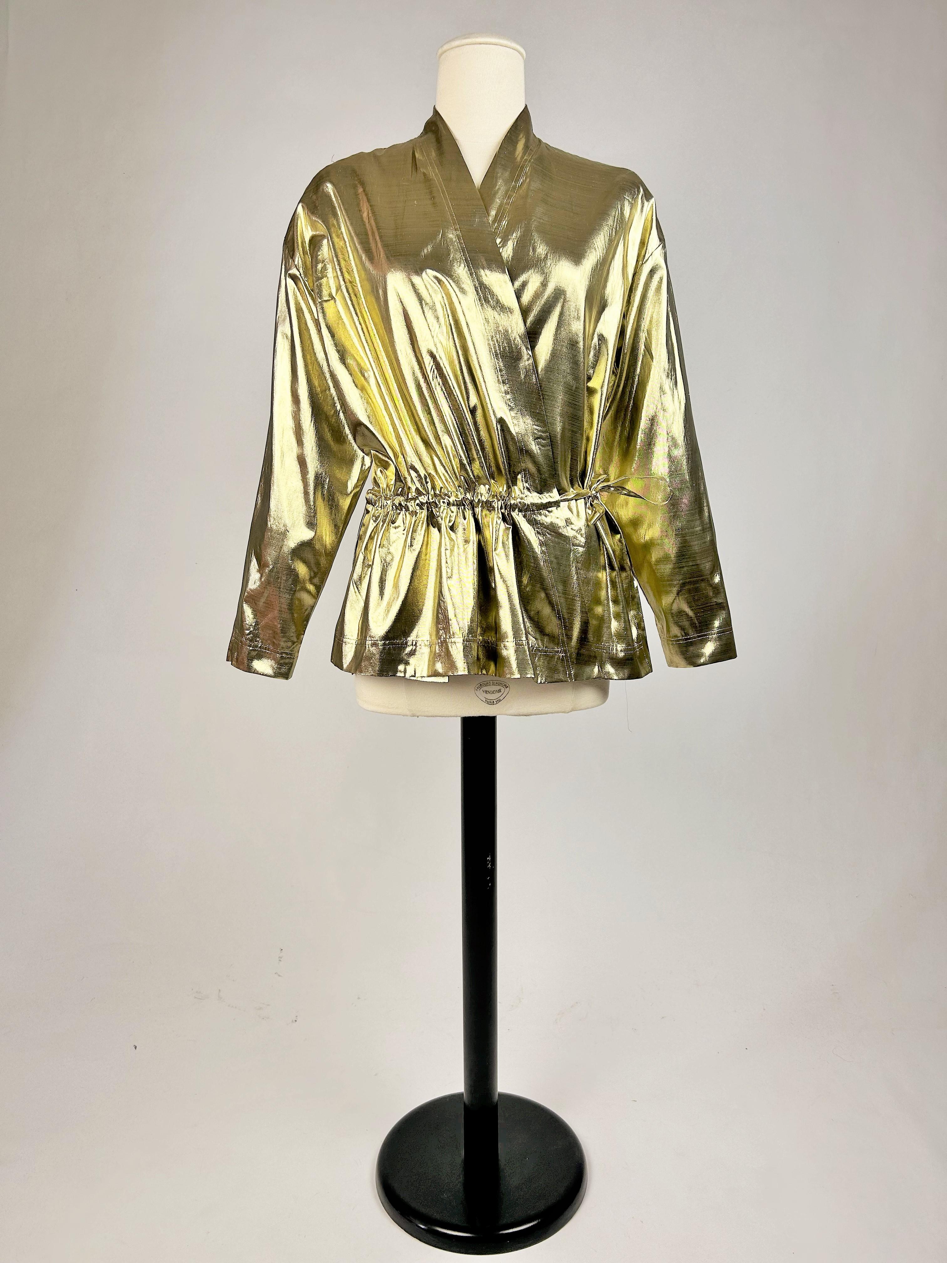 Yves Saint Laurent Rive Gauche Blouse in gold lamé Circa 1990 In Good Condition In Toulon, FR
