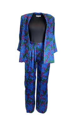Yves Saint Laurent Rive Gauche Blue Printed Silk Blazer and Pants Set