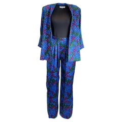 Conjunto de blazer y pantalón de seda estampada azul Yves Saint Laurent Rive Gauche