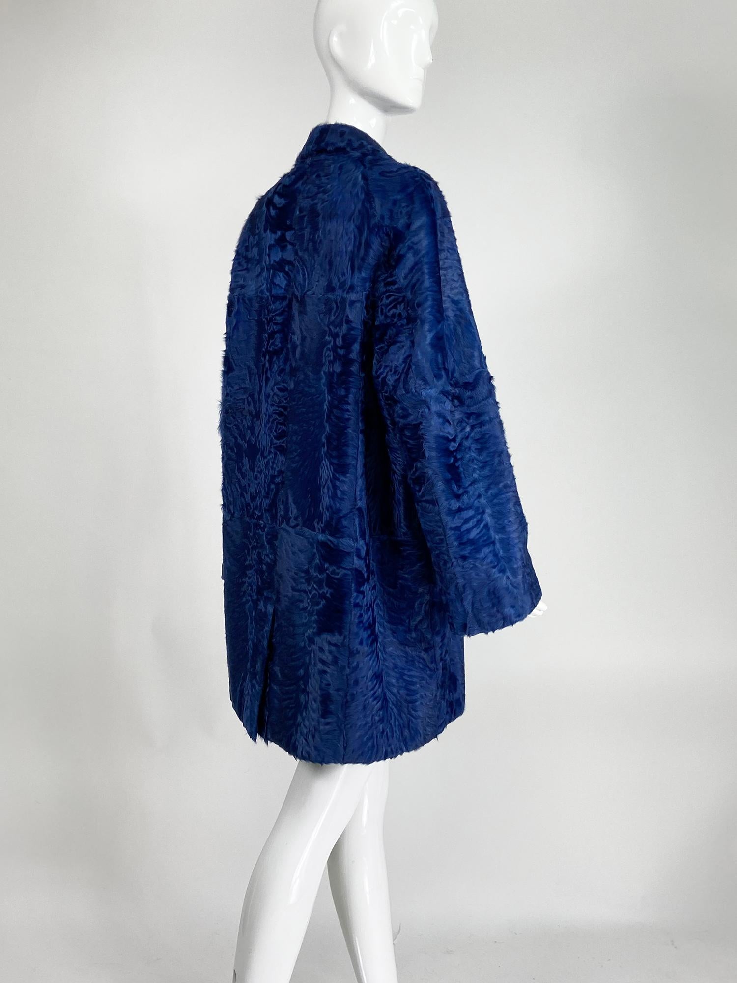 Women's Yves Saint Laurent Rive Gauche Blue Sheared Lamb Coat