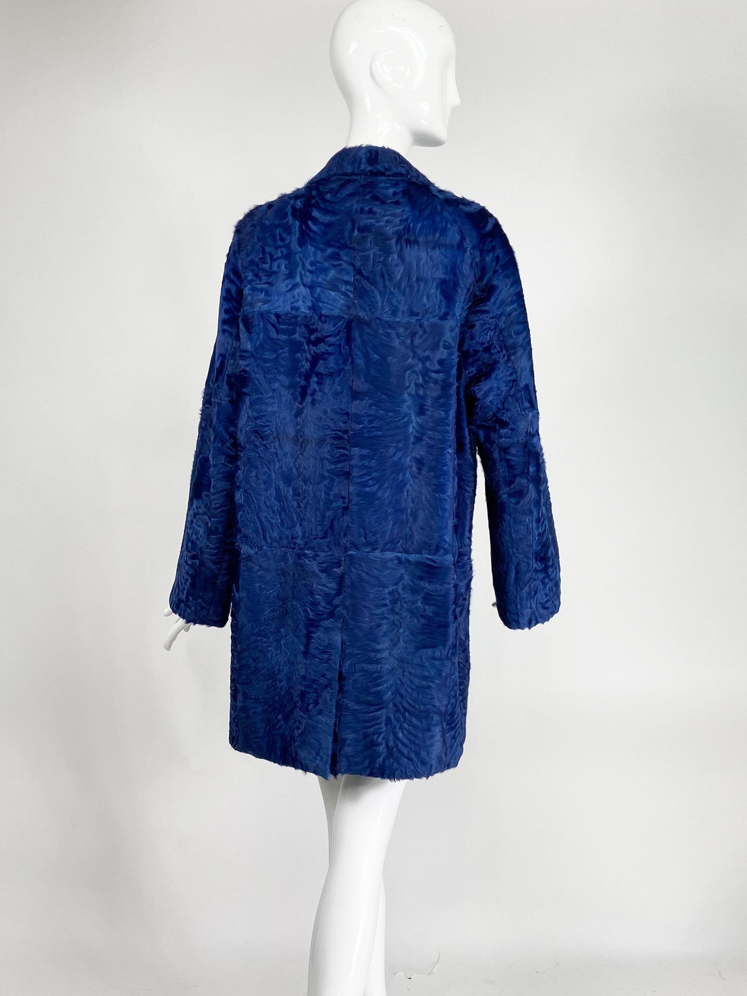 Yves Saint Laurent Rive Gauche Blue Sheared Lamb Coat 1