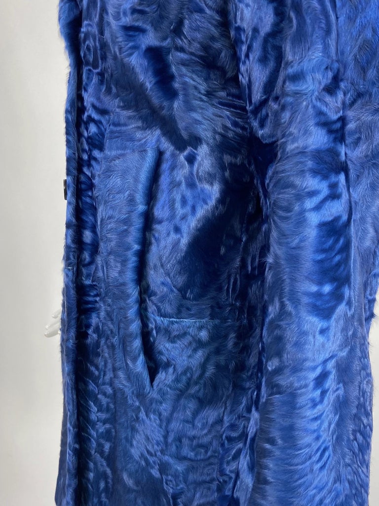 Yves Saint Laurent Rive Gauche Blue Sheared Lamb Coat 4