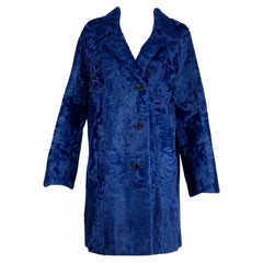 Yves Saint Laurent Rive Gauche Blue Sheared Lamb Coat