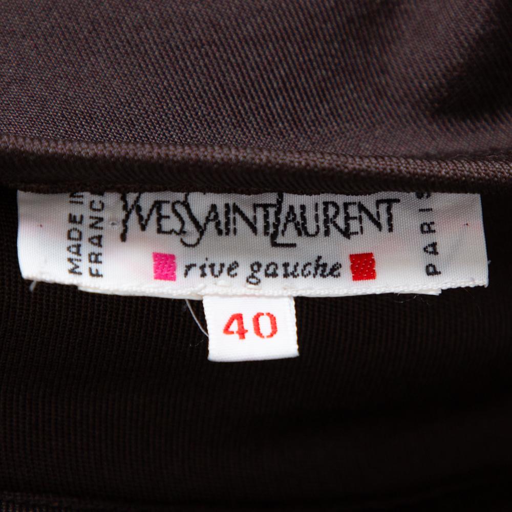 Black Yves Saint Laurent Rive Gauche Brown Knit One Shoulder Maxi Dress M