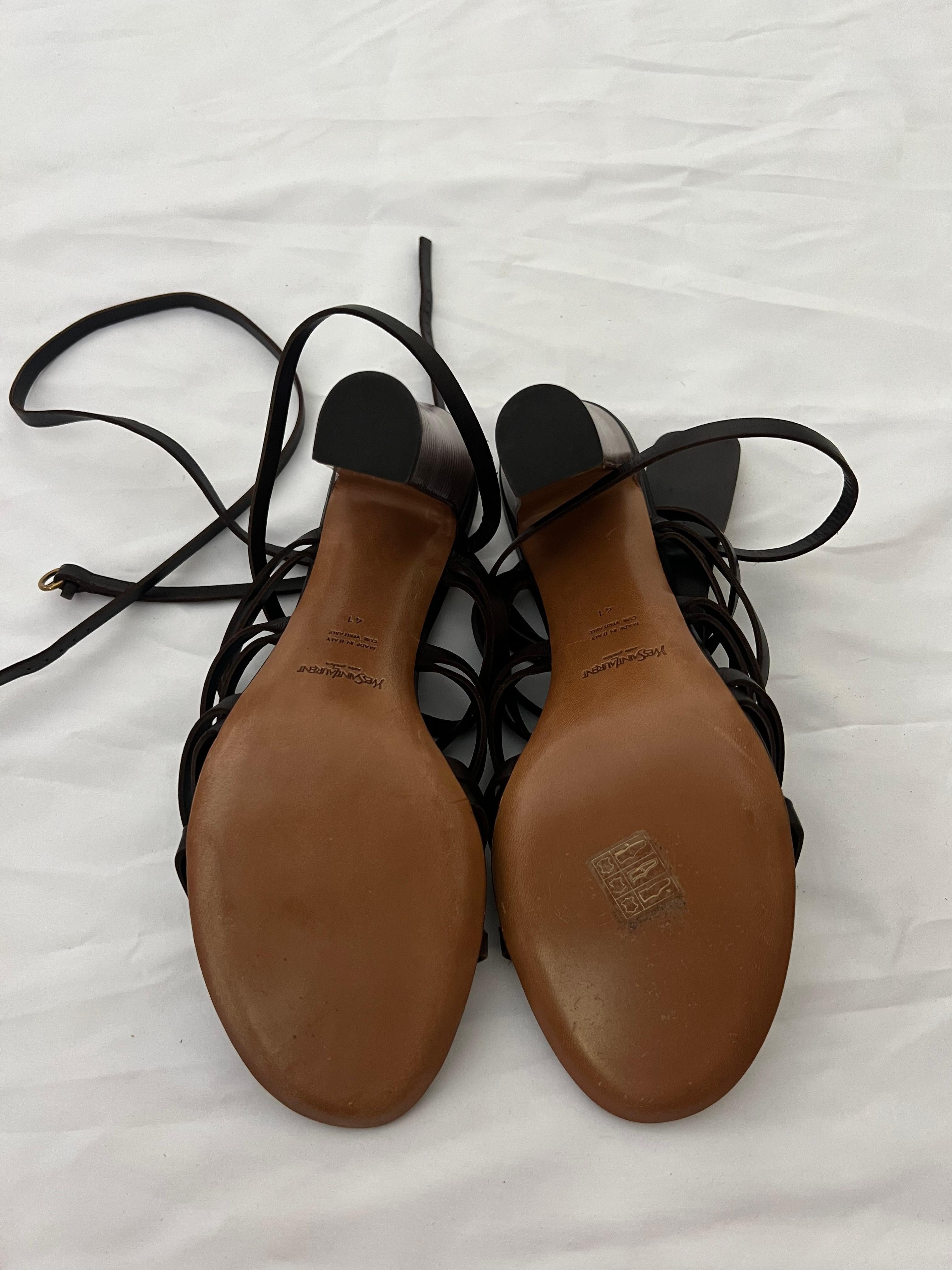 Women's or Men's Yves Saint Laurent Rive Gauche Brown Leather Sandals, Size 41 For Sale