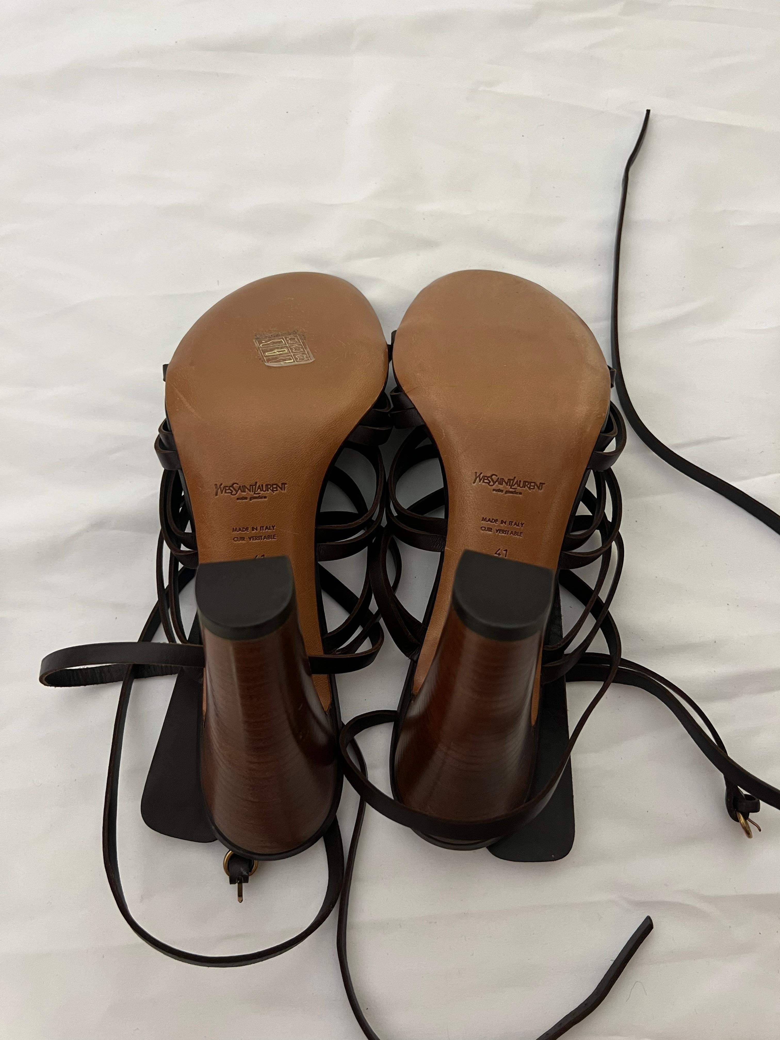 Yves Saint Laurent Rive Gauche Brown Leather Sandals, Size 41 For Sale 1