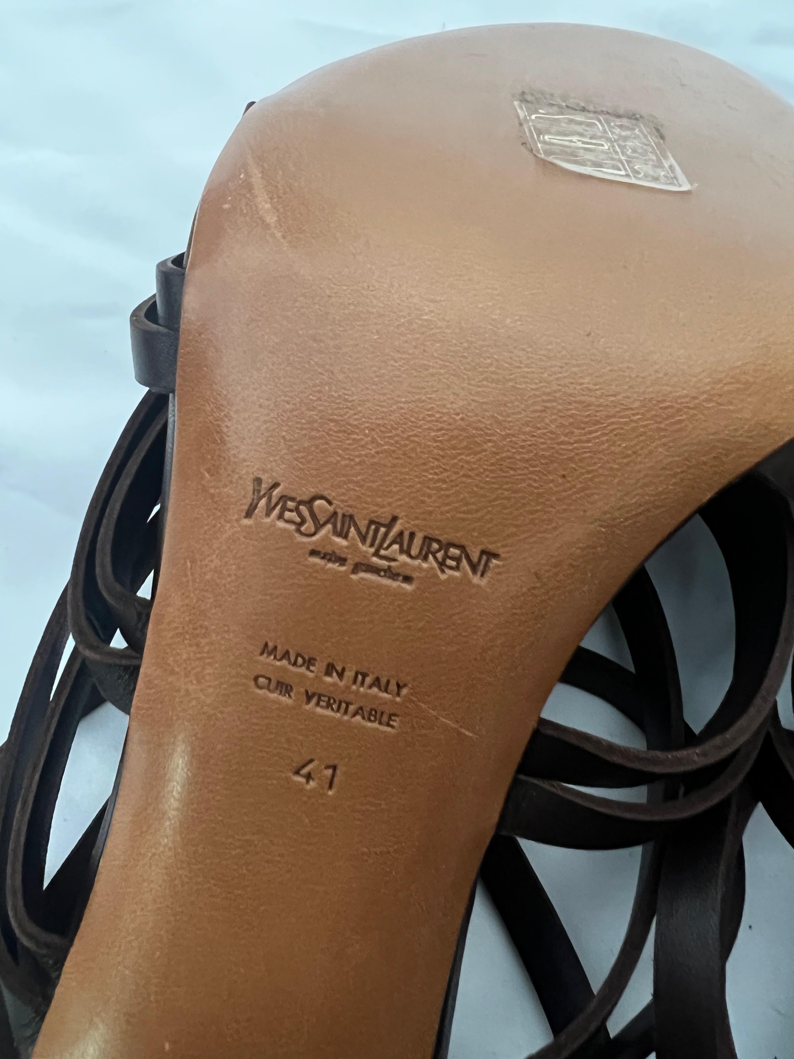 Yves Saint Laurent Rive Gauche Brown Leather Sandals, Size 41 For Sale 2