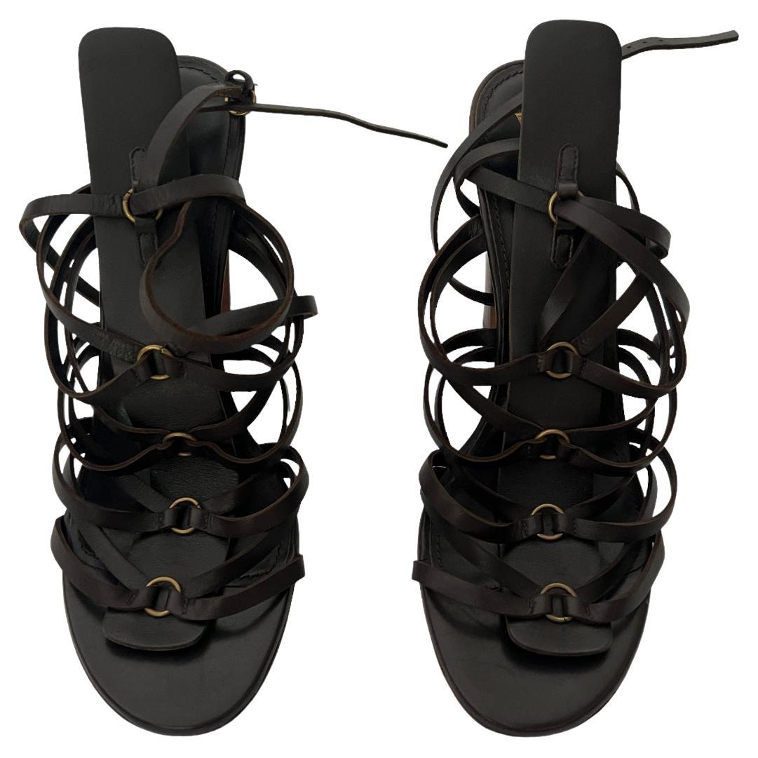 Yves Saint Laurent Rive Gauche Brown Leather Sandals, Size 41 For Sale