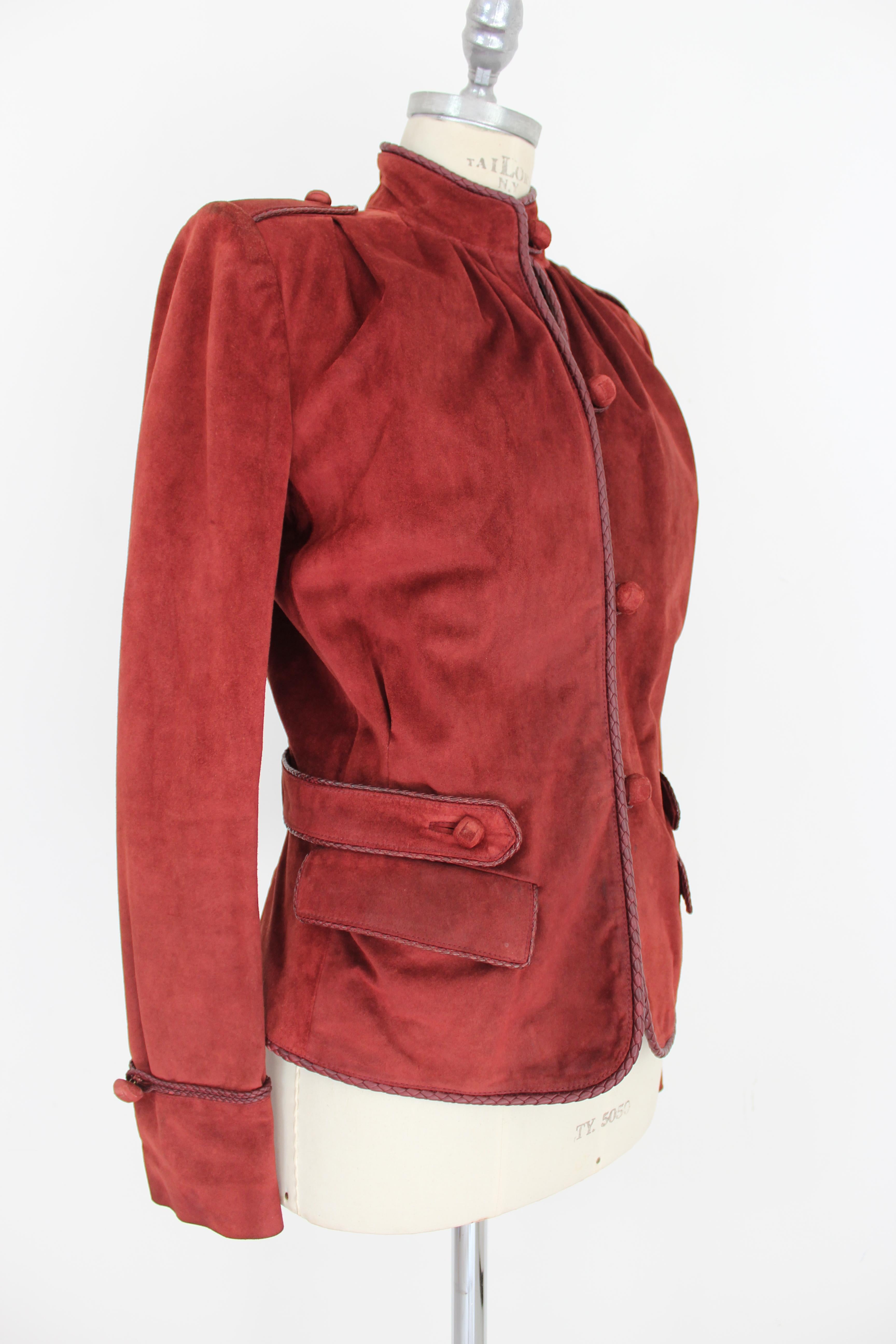 Yves Saint Laurent Rive Gauche Burgundy Leather Jacket 2000s Mandarin Collar In Excellent Condition In Brindisi, Bt