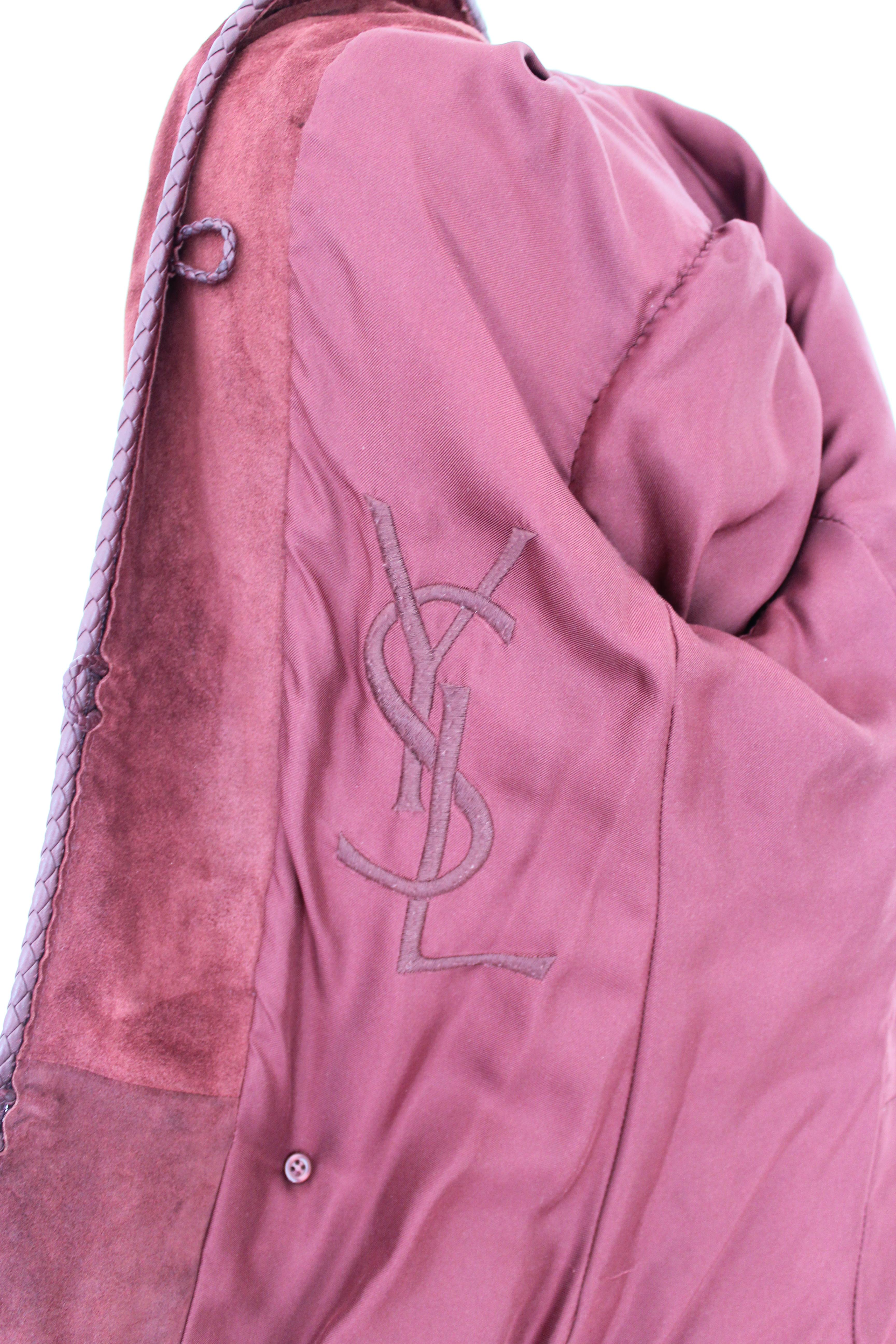 Yves Saint Laurent Rive Gauche Burgundy Leather Jacket 2000s Mandarin Collar 1