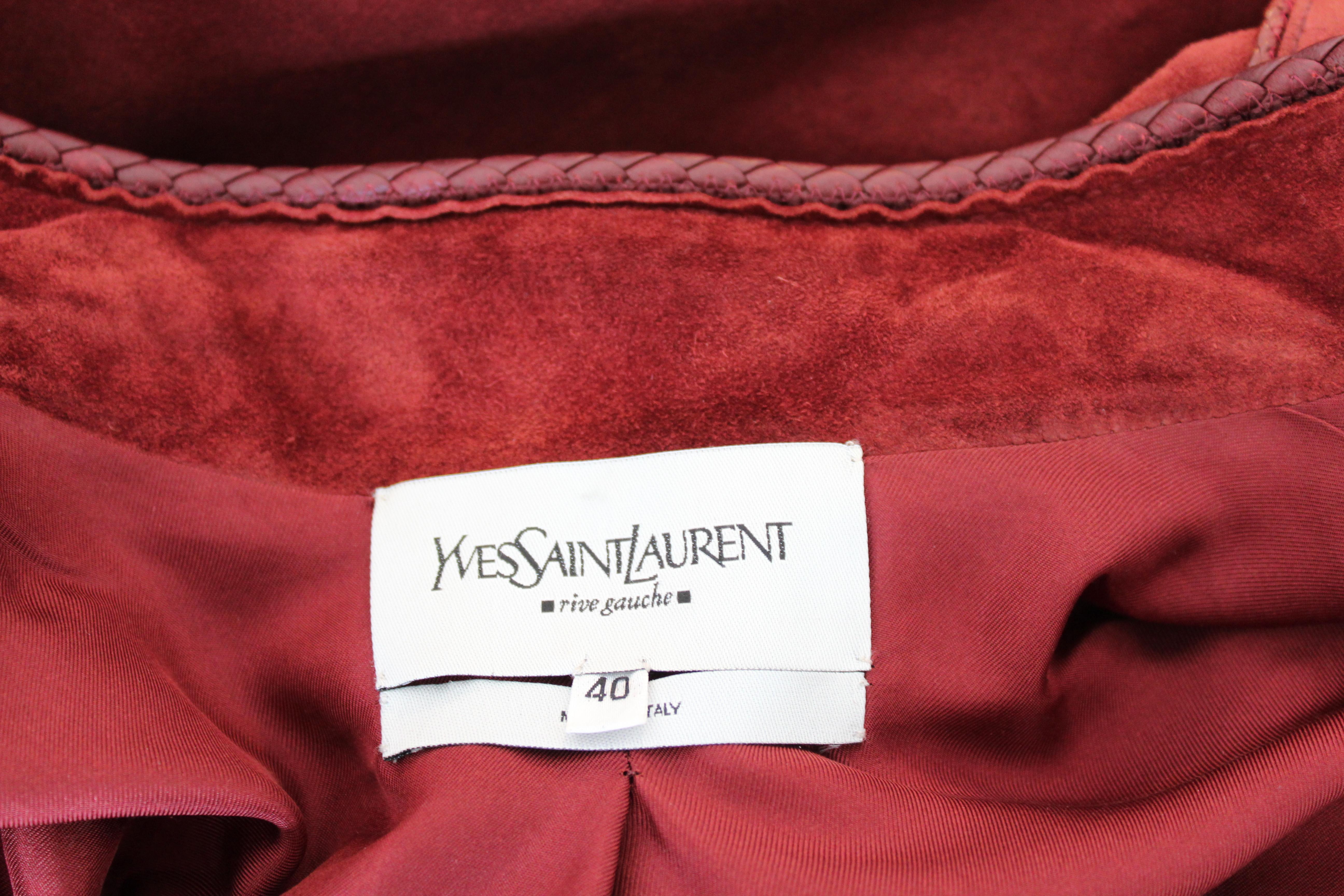 Yves Saint Laurent Rive Gauche Burgundy Leather Jacket 2000s Mandarin Collar 2