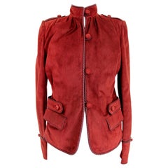 Yves Saint Laurent Rive Gauche Burgundy Leather Jacket 2000s Mandarin Collar