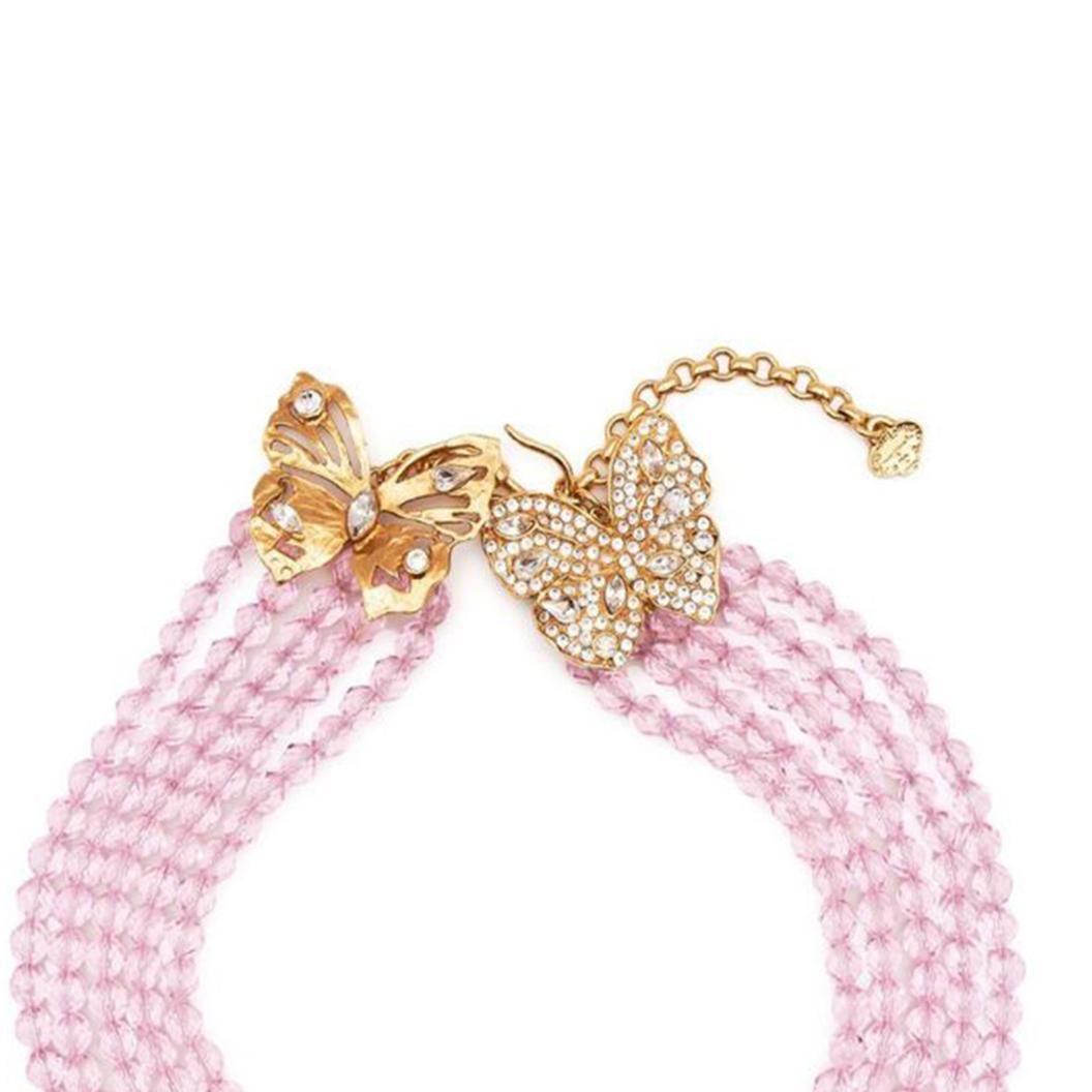 Yves Saint Laurent butterfly pink-beaded necklace In Excellent Condition For Sale In London, GB