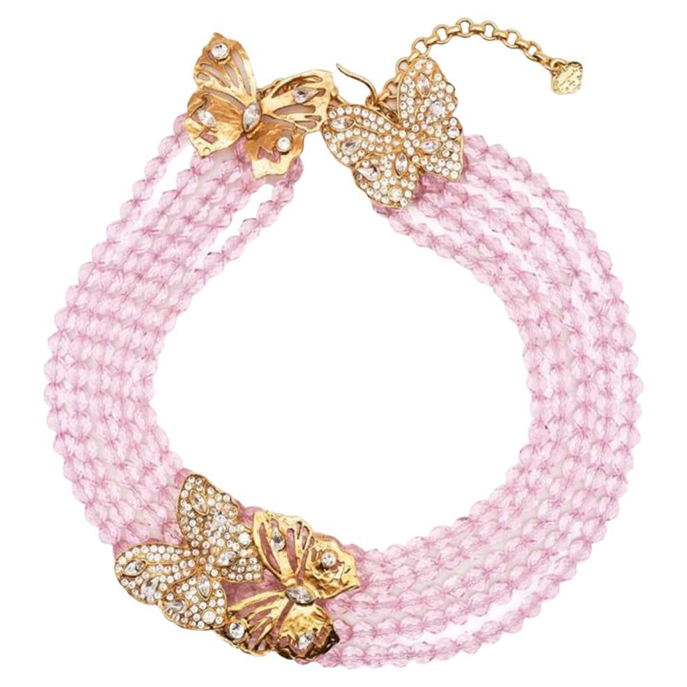 Yves Saint Laurent butterfly pink-beaded necklace For Sale