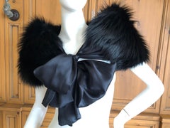 Yves Saint Laurent Rive Gauche by Tom Ford Black Fox Fur Wrap with Ribbon Ties