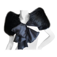 Yves Saint Laurent Rive Gauche by Tom Ford Black Fox Fur Wrap with Ribbon Ties