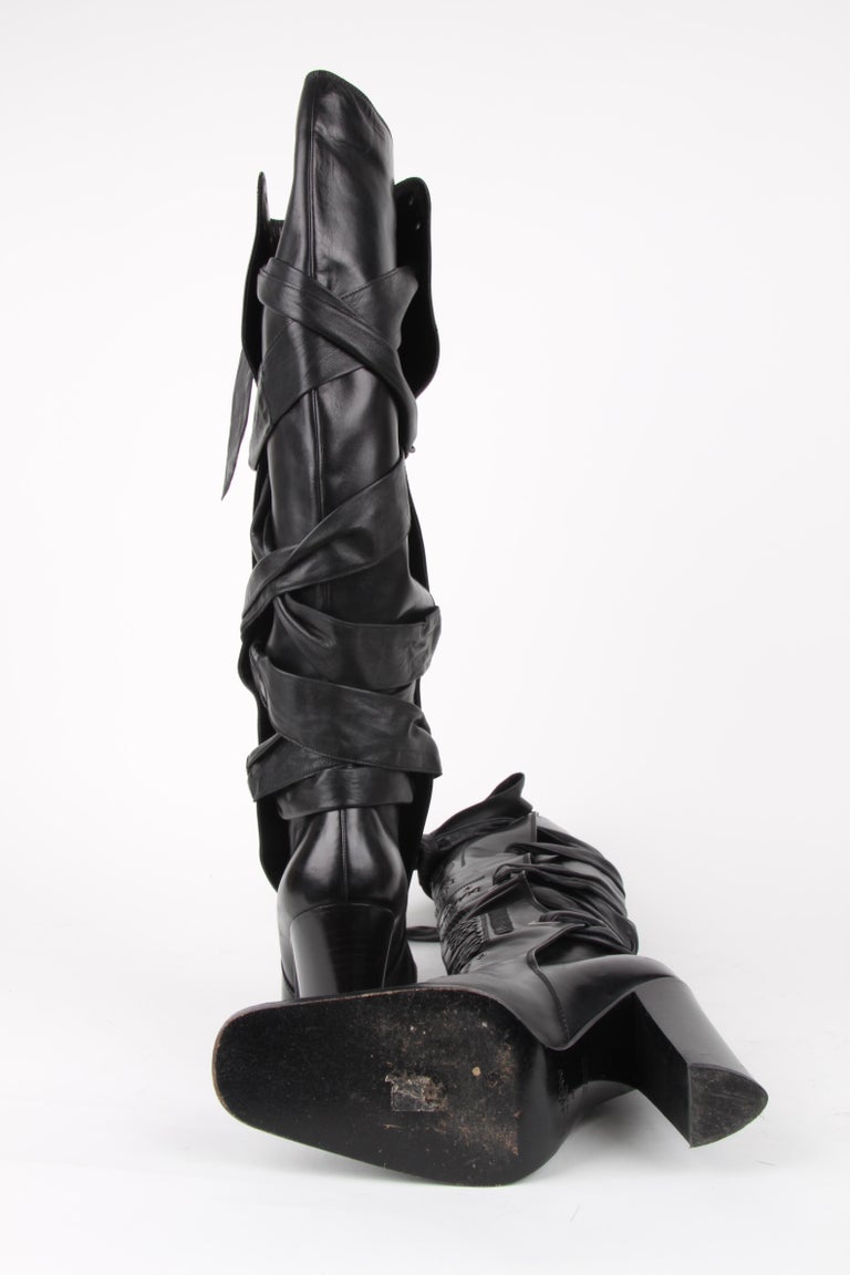 Yves Saint Laurent Rive Gauche by Tom Ford Black Laced Up Knee High Boots For Sale at 1stDibs